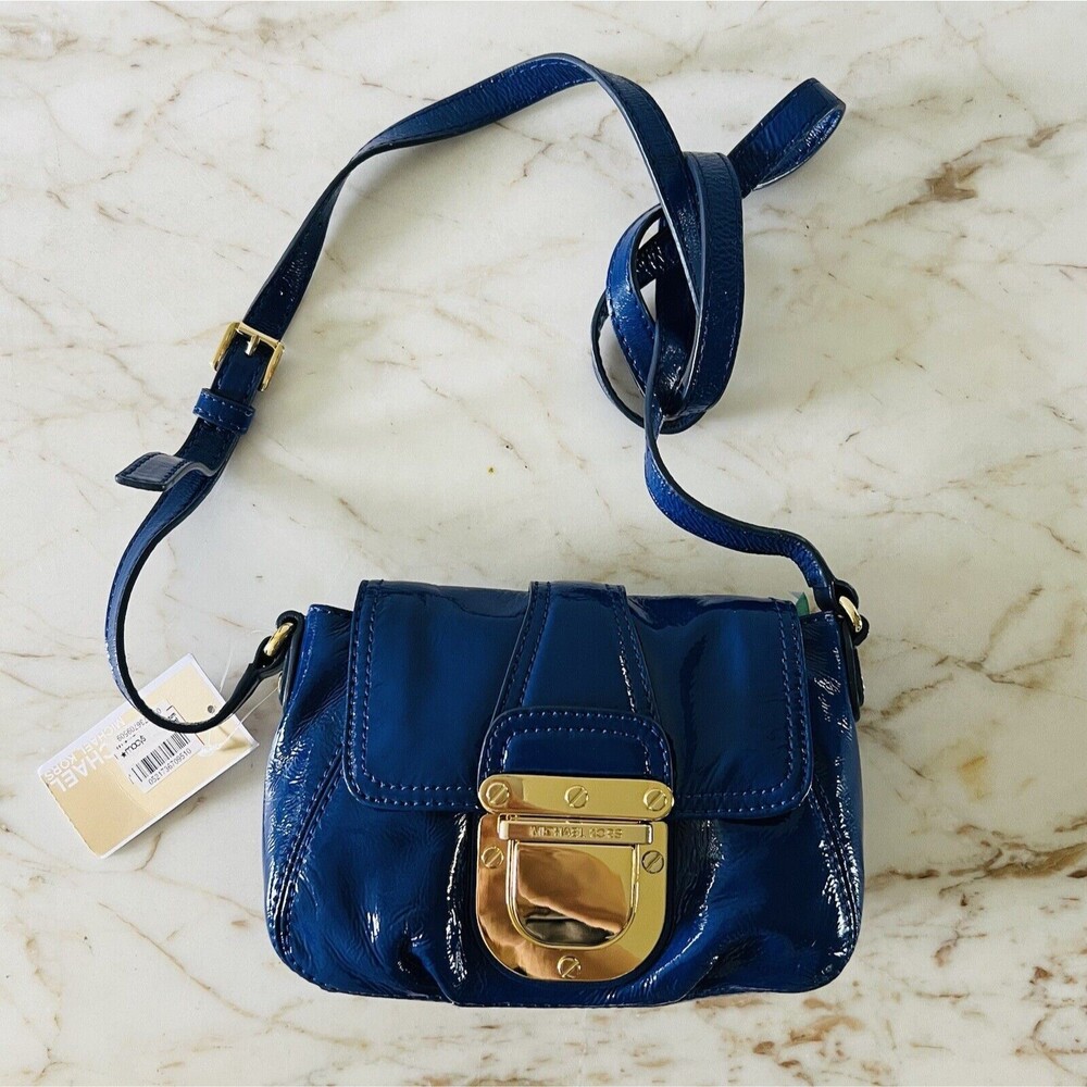 MICHAEL KORS Carlton Cobalt Blue Patent Leather Small Crossbody Bag